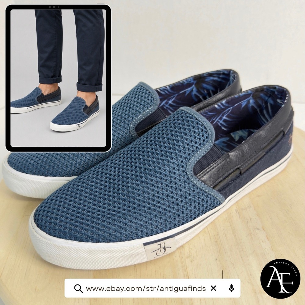 PENGUIN Men's Loafers Blue Knit/Leather/Denim Slip-On Sneakers Shoes Size 9.5M